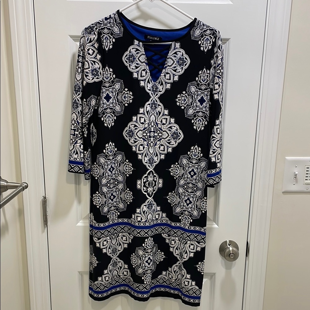 Women's Black and Blue Patterned Dress